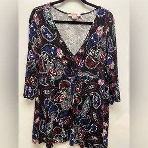 4 for $25 🍒 Penningtons Multicolor Paisley V-Neck Blouse Relaxed Fit Size 1x